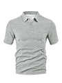 Macro detail of men's grey polo shirt featuring textured herringbone jacquard fabric - Marl Grey