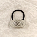 Silver hollow diamond pattern metal hair tie with black high-elastic rubber band - Silver Diamond Lattice 5cm