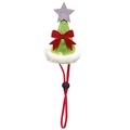 Detail of Christmas pet hat with green glitter fabric, red bow, and silver star top - Green Star Hat