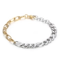 Bracciale misto in acciaio inossidabile bicolore oro e argento con catena a maglie e curb - Bicolore Oro e Argento (KB168045-Z)