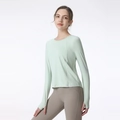 Top sportivo donna verde menta chiaro a maniche lunghe con fori per i pollici per yoga - S / Verde Menta