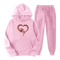 Ensemble sweat à capuche et jogging rose en polaire avec imprimé rugby coeur - S (L) / Haut Et Bas / Rose (Football avec Impression de Cœur)
