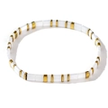 Bracelet moderne en perles Tila blanches avec accents métalliques dorés sur cordon - Blanc Or Carreaux Rectangulaires