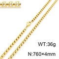 Golden stainless steel box chain necklace, 760mm long and 4mm wide with lobster clasp - 760x4mm / Gold