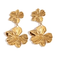 Orecchini a sospensione a doppio fiore placcati in oro 18K con design vintage chic - Oro (Orecchini a pendente con due fiori)