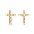 Orecchini minimalisti a croce di cuore placcati oro con zirconi brillanti per donna - Orecchini a Croce in Zircone Oro