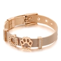 Rose gold mesh watch band bracelet with crown, paw charm, and cubic zirconia accents - Paw Greek Fret Style (KB117072-KFC)