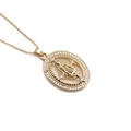 Macro shot of 18K gold plated Virgin Mary pendant with sparkling zircon halo and box chain - 0788YH White Zircon Star Mary