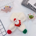 White plush kids scarf featuring Santa Claus doll and festive red and green pompoms - Christmas White (Santa Claus Decor)