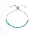 Adjustable silver tennis bracelet featuring marquise-cut sky blue zircons with slider clasp - Platinum Blue Zirconia