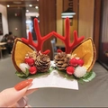 Christmas reindeer antler hair clips with natural pine cones and red berries on card - White Berry Love Red Antlers Pair