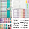 A6 Budgetplaner Set mit lavendel-türkisem Karomuster und französischen Etiketten - Französische Version Set / Grün Karriert