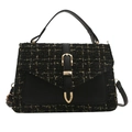 Borsa a mano vintage in tweed nero con trama in filo d'oro e fibbia metallica - Nero