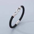 Bracciale in pelle intrecciata nera da uomo con simbolo dell'infinito e chiusura magnetica - Stile B / Colore Acciaio (KB136521-YY)