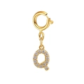 Polished gold initial Q pendant with sparkling crystals and metal clasp attachment - Letter Pendant-Q