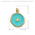 Detailed view of blue enamel star pendant with dimensions 18mm by 13mm on copper base - Cyan Star