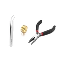 DIY jewelry making tool kit with precision pliers, tweezers and open ring on white background - DIY Tool Set