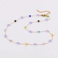 Goldene Blumenkette mit lila facettierten Perlen und bunten Akzenten - Lavendel - Halskette