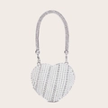 Mini borsa da sera a cuore con perle bianche, strass e manico tondo argento - Argento