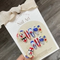 Handmade 3D circus clown press-on nails set with red blue patterns on display card - Large (L) / Circus Clown 3D Relief Style (850)