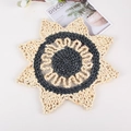 Sunflower shaped heat resistant corn husk placemat with dark grey center and straw petals - Octagonal Star Mix 38cm