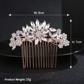 Detail view of rose gold bridal hair comb with crystals measuring 8cm by 7cm - Rose Gold Style (HS-J4098)