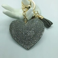 Llavero elegante de corazón con cristales grises y borla dorada de lujo - Tono Dorado + Base Gris Con Diamantes de Imitación Transparentes