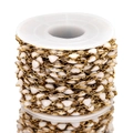White enamel heart-shaped charms on golden stainless steel link chain on a spool - Horizontal / White