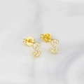 Elegant gold S-letter stud earrings with inlaid white zircon for women pair set - Letter S