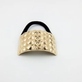 Elegant gold metal ponytail holder with rhombus texture and black elastic hair tie - Diamond Lattice Curved Texture (Hair Tie 56)