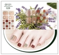 Detail of waterproof gold-stamped toe nail stickers with red and gold pearl accents - Dark Red Glitter Pearl Style (QYJ21-028)