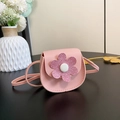 Pink girl's mini flower crossbody bag with sparkling sequins and PU leather - Pink
