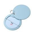 Light blue PU leather mini makeup mirror with keychain, 9cm diameter and 34g weight - Round Blue 2 (9CM)