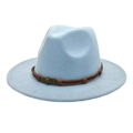 Detailed view of light blue wool fedora with skull metal buckle and dark brown cord - M (56-58cm) / Sky Blue