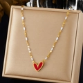Gold-plated stainless steel chain necklace with a red enamel heart pendant on a gift box - Red Heart (N4054)