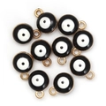 8mm schwarz-weiße Evil Eye Anhänger mit Goldrand für DIY-Schmuckherstellung im Set - 10 Stück / Schwarz