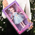 Fashion princess doll in blue dress 35cm size gift box held against floral backdrop - 35cm English Box Blue Doll