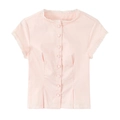 Camicia rosa a girocollo con maniche corte in pizzo bianco e chiusura con bottoni - S / Rosa