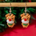 Boucles d'oreilles de Noël en résine avec crochets en métal argenté pour femmes - Élan de Dessin Animé
