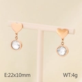 Pendientes minimalistas de acero oro rosa con colgante de cristal blanco en forma corazón - Oro rosa