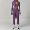 Ensemble de yoga 3 pièces violet sans couture avec veste à passe-pouce et legging - S / Haut Et Bas / Ensemble trois pièces / Violet brume