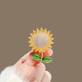 Golden sunflower alloy brooch with sparkling rhinestones and vibrant yellow enamel finish - 399# Sunflower