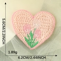 Pink heart embroidered tulip patch with crochet texture and size measurement 5.6cm x 6.2cm - Pink Heart Tulip