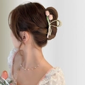 Elegante pinza per capelli a tulipano in metallo dorato con fiore in smalto rosa - Tulipano Rosa