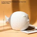 Large white matte ceramic fish ornament with scale texture for modern home decor - White Large