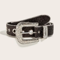 Cintura glitterata con fibbia di strass per donna accessorio moda stile western - Larghezza 3,8 cm Taglia S (103 cm) / Nero