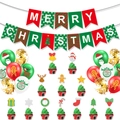 Christmas party set with Merry Christmas banner, latex balloons, and festive cake toppers - Christmas Decoration Combo Set 2