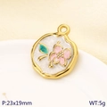 Pendente floreale vintage francese placcato oro 18K con smalto bianco e rosa chic - Stile Perla Fiore Rosa con Base Bianca (KLJ10193-ZLA)