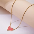 Minimalist gold snake chain necklace with a vibrant red heart pendant for women - Red