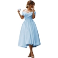 Elegant light blue off-shoulder tea-length satin cocktail dress for formal events - US size 12 (L) / Bottoms / Light Blue